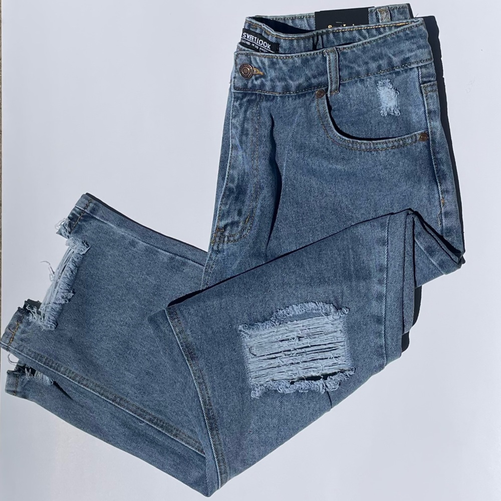 High Rise Mom Fit Distressed Jeans